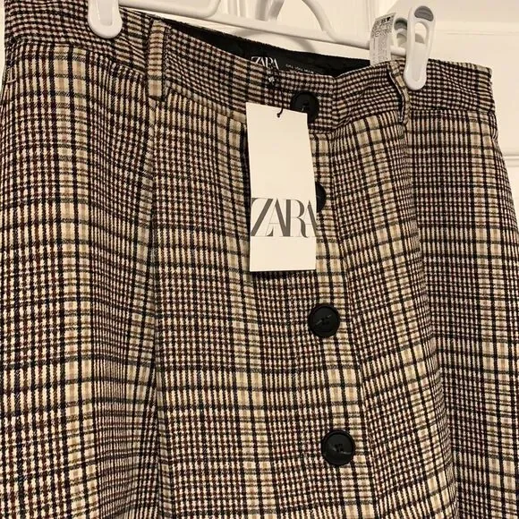 ZARA PLAID SKORTS BROWN LARGE